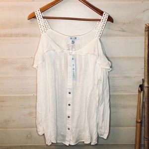 She and Sky Cold Shoulder White Button Down Medium